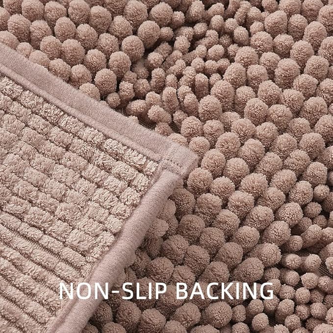 Bath Mat for Bathroom Ultra-Soft Machine Washable Rugs for Shower Room with Non-Slip Backing Shaggy Absorbent Luxury Chenille Bath Rug Perfect for Tub Sink Bedroom Door (16"x24", Camel)