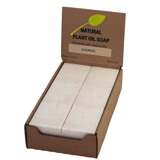 Oatmeal & Bran Scented Natural Soap Bars (12 Bars), 3.5oz Moisturizing French Triple Milled Soap Bars Enriched with Shea Butter - Pure Plant Oil Bath & Body Bars