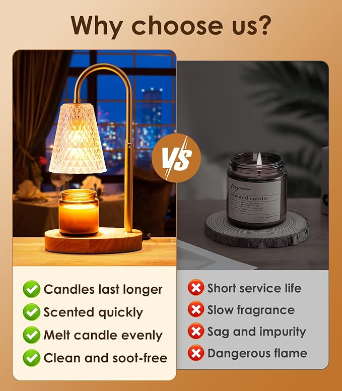 Candle Warmer Lamp with Timer: Adjustable Height Dimmable Warmer Candle Lamps Wax Melt Warmer Candle Warmer Lamp for Home Decor House Warming Gifts New Home