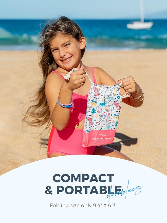 Kids Beach Towels 2 Pack 60''x30'', Quick Dry, Sand Free, Compact, Lightweight, Absorbent, Girls & Boys Large Microfiber Towels Gifts for Pool, Swim, Cruise Essentials