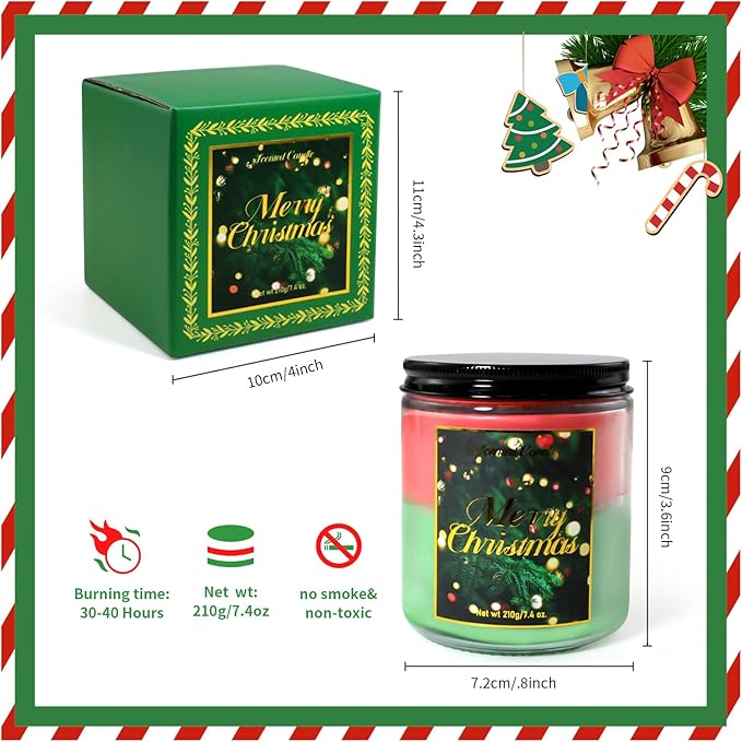 STRN Handmade Christmas Candle Gift, Scented Jar Candle for Christmas Soy Wax Candle Set, Cedar & Apple Cinnamon (200g)