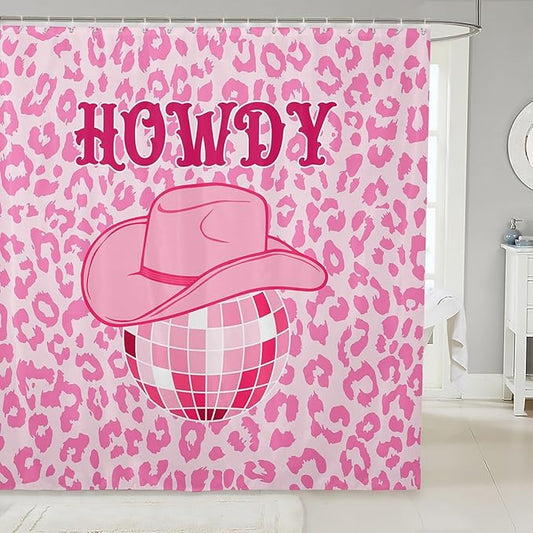 Manfei Western Cowgirl Shower Curtains,Pink Leopard Cheetah Skin Wildlife Bathroom Curtains for Girls Women,Cowboy Hat Rustic Fashion Pink Romantic Waterproof Curtains,12 Hooks Suits,72" W x 84" L