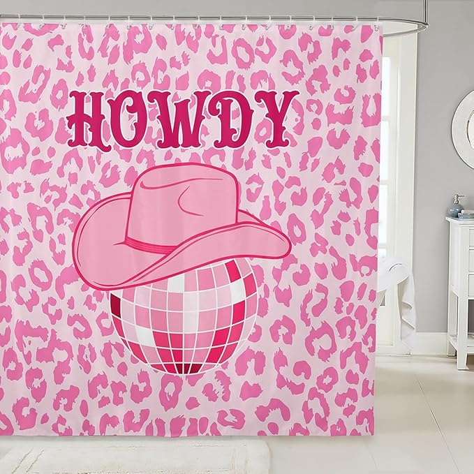 Manfei Western Cowgirl Shower Curtains,Pink Leopard Cheetah Skin Wildlife Bathroom Curtains for Girls Women,Cowboy Hat Rustic Fashion Pink Romantic Waterproof Curtains,12 Hooks Suits,72" W x 78" L