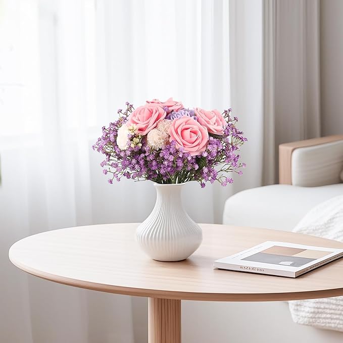 N&T NIETING Babys Breath Artificial Flowers Bulk, 10Pcs Fake Gypsophila Bouquet Flowers Real Touch Faux Babies Breath Arrangement for Wedding Floral Party Home Centerpieces Vase Decoration, Purple