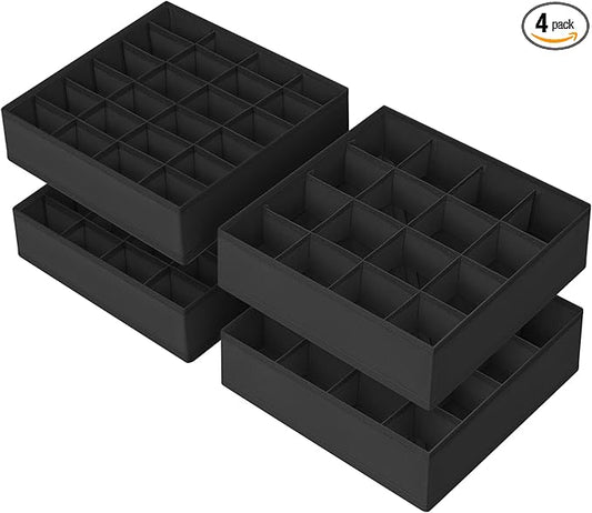 Joyoldelf Sock Drawer Organizer Divider 4 Packs Underwear Organizer, 2 x 24 Cell + 2 x 16 Cell Closet Organizers and Storage Sock Holders for Storing Socks, Handkerchiefs, Ties, Belts (Black)