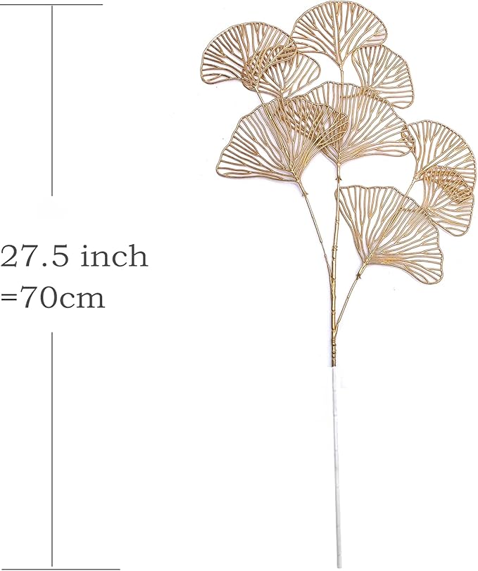 Artificial Golden Plants Fake Gold Ginkgo Leaves - Tall 27Inch 2 Pack, Faux Apricot Leaf Christmas Decor Plant Simulation Bushes for Indoor Outdoor Xmas Party Wedding Table Centerpiece DIY Decoration