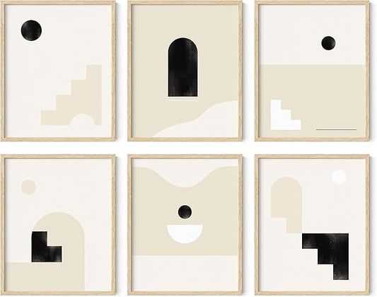 HAUS AND HUES Boho Prints Neutral Wall Art - Set of 6 Boho Posters, Mid Century Modern Wall Décor, Modern Bohemian Art Prints (Beige Framed, 8x10)