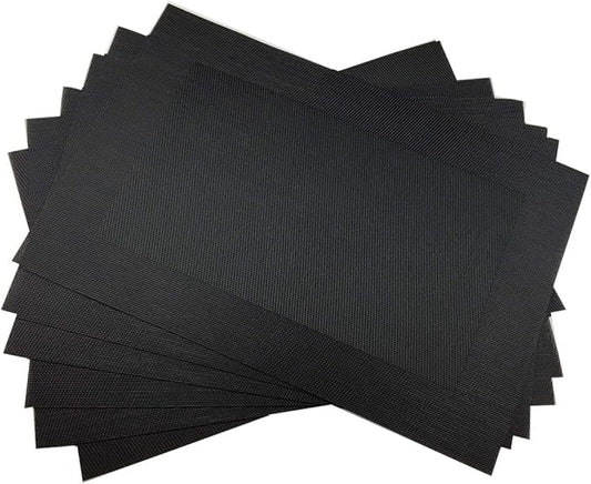 Gugrida Vinyl Black Placemats Heat Resistant Dining Table Mats Non-Slip Washable Place Mats Set of 6 （Black）