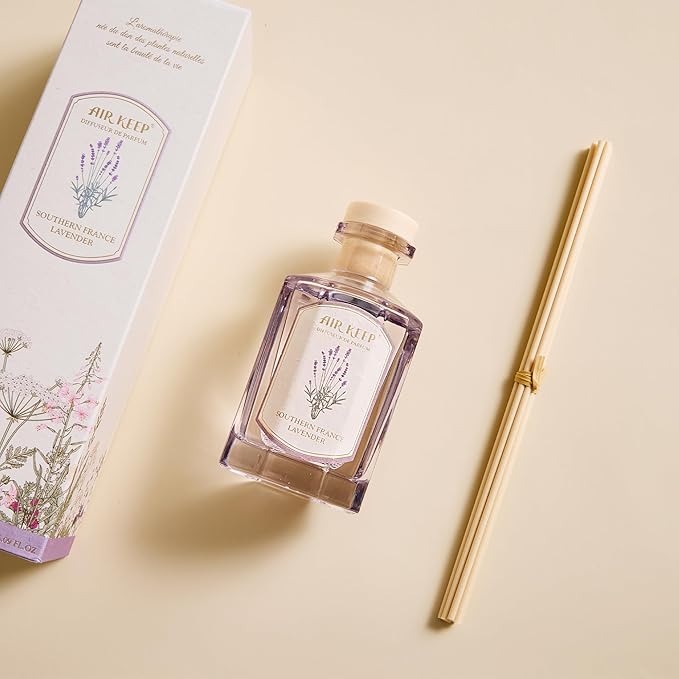 Airkeep Reed Diffuser Set-6.09 oz (180ml) Lavender Southern France Scented Diffuser with 8 Reed Sticks Home Fragrance Oil Diffuser for Bathroom Shelf Decor