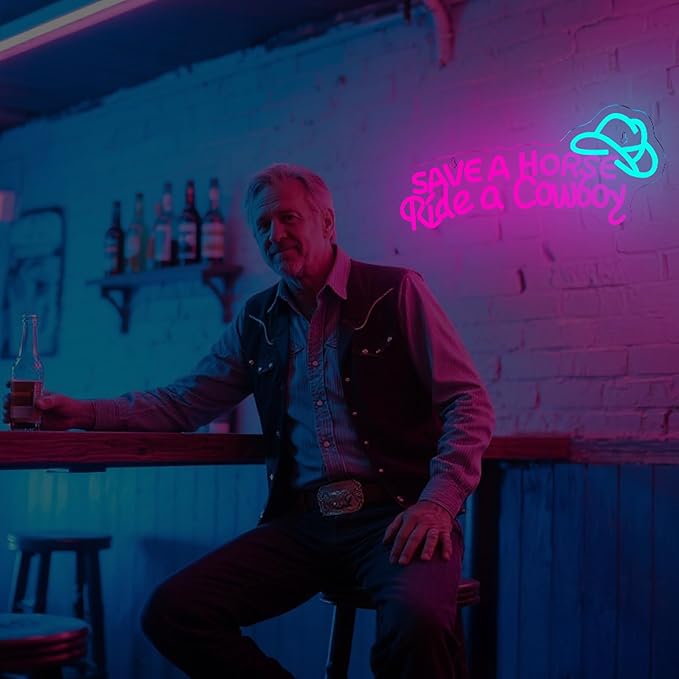 Nosun Save A Horse Neon Sign Cowboy neon signs for Wall Decor, Adjustable Brightness Led Sign, LED Colorful Signs Light for Bedroom Home Bar Club Hotel Party Decor