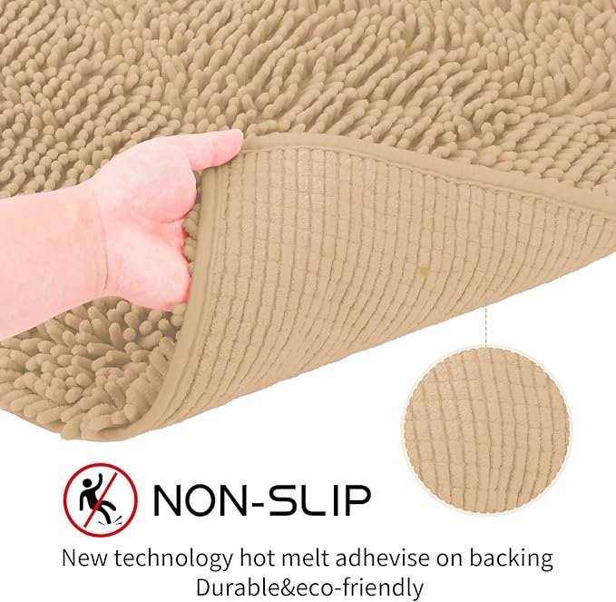 Bathroom Rugs Sets 2 Piece Washable, Luxury ，Chenille Bath Mat Set, Soft Plush Anti-Slip Rectangular Bath， Rug Super Absorbent. (Camel, 32"x20"+32"x20")