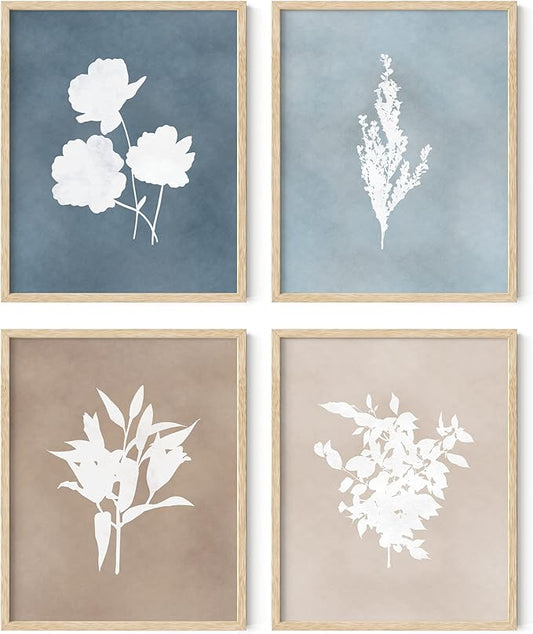 HAUS AND HUES Floral Wall Art - Set of 4 Plant Posters for Wall Vintage Botanical Prints, Flower Pictures for Room Aesthetic, Vintage Art Prints Flower Wall Art (Beige Frame, 16x20)