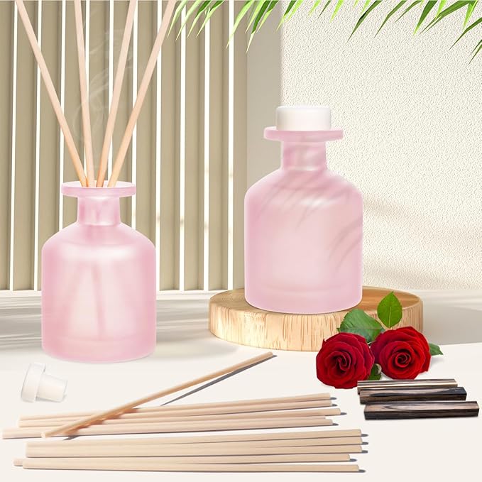 Reed Diffuser - Ebony Rose 3.38oz (100ml) 2 Packs Essential Oil Reed Diffuser Set with 16 Sticks, Long Lasting Fragrance for Home, Bathroom, Bedroom, Room, Decor