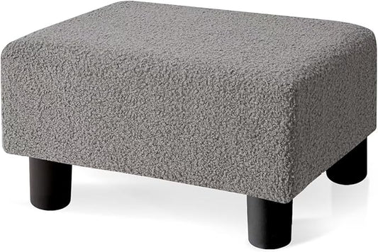 BRIAN & DANY Small Foot Stool Ottoman, Footstool with Legs, Teddy Velvet Foot Rest for Living Room, Bedroom and Office, Grey