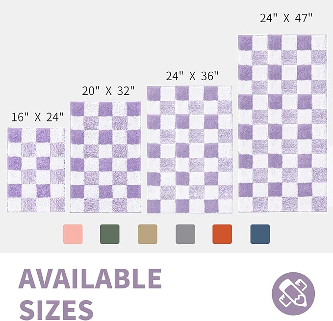 CozeCube Checkered Bath mats Non Slip, Fluffy Absorbent Microfiber Runner Bath mat Washable, Aesthetic Bathroom Rugs, Long Bath mat for Bathroom Floor, Tub and Shower, Purple, 47"X24"