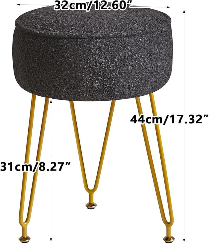IBUYKE Teddy Velvet Round Footrest Ottoman, Makeup Vanity Side Table, Velvet Dressing Table Seat, Pouf Couch Stool for Living Room Bedroom, Black WBD009B