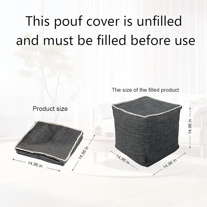Louis Donné 45x45 Small Square Foot Rest Pouf Cover - Stool Cover for Ottoman, Washable Pet Friendly Storage Bag for Clothes Toys, Breathable Eco-Friendly Durable Wrinkle Resistant Boho Cotton