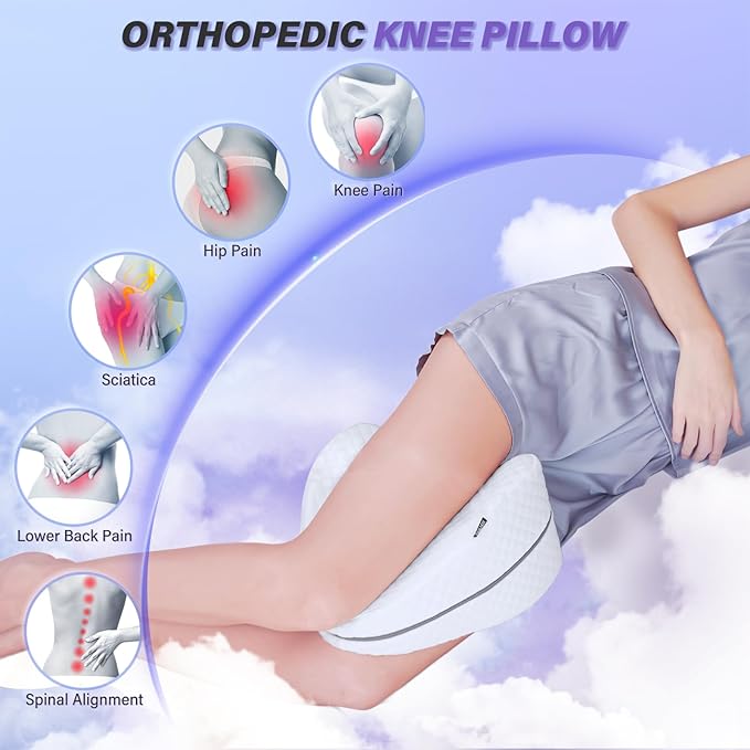 SAHEYER Knee Pillow for Side Sleepers, Momory Foam Leg Pillow for Side Sleeping, Heart Shape Leg Elevation Pillow, Washable Cover Knee Support Pillow for Spine Alignment, Sciatica Relief, Post Injury