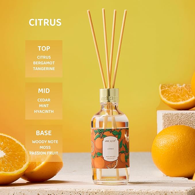 Airkeep Reed Diffuser Oil Set with Reed Sticks,Citrus Aromatherapy Oil Scent Diffuser for Home Office Bathroom Decoration Perfume and Gifts 6.76 oz/200ml