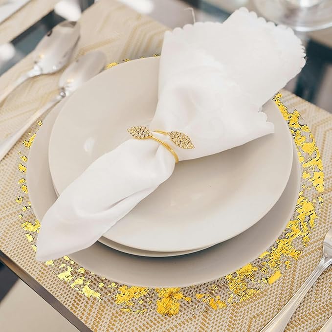 200 Pcs Gold Placemats Disposable Round Table Mat 13 Inch Gold Foil Mesh Pressed Placemats Metallic Thin Mesh Table Runner for Home Decoration Dining Wedding Birthday Party