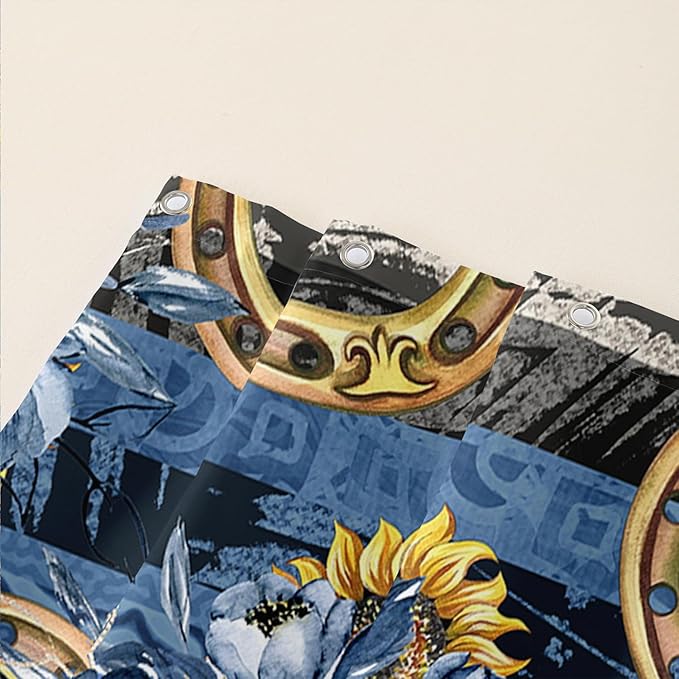 AILONEN Running Horse Shower Curtain for Kids,Blue Rose Sunflower Horse Bath Curtain for Bathroom Decor,Modern Curtain Polyester Waterproof with 12 Plastic Hooks 72" W*96" H