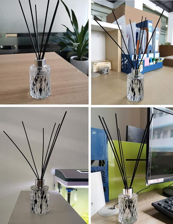 Set of 4 Diamond Carving Cylindrical Glass Essential Oils Diffuser Bottles (120ML, Silver Caps)