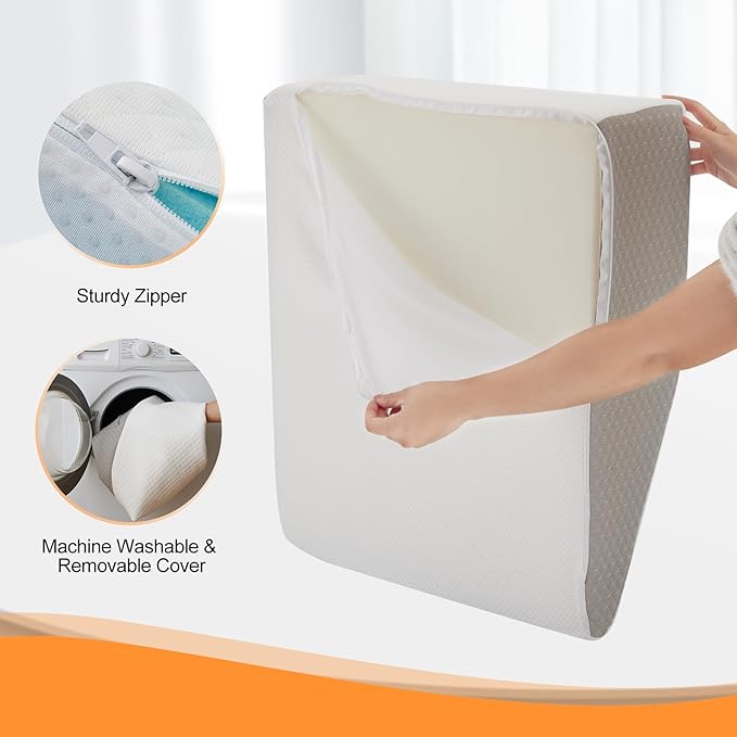 Leg Elevation Pillows for Sleeping, Memory Foam Wedge Pillow for Legs, Knee Wedge Pillow for After Surgery, Swelling, Back Pain and Circulation, Non-Slip Base, Removable Cover (6 Inch, White)