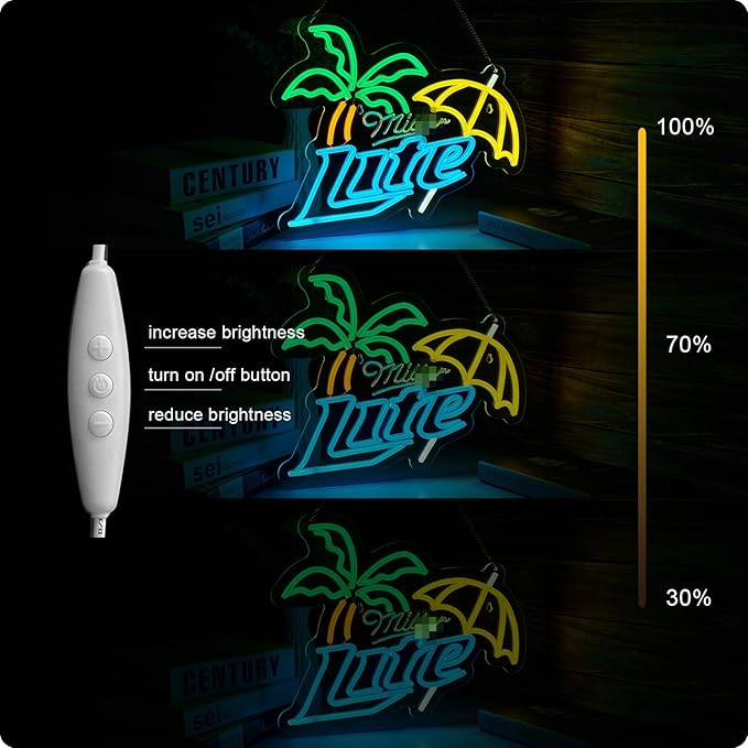 Beer M Neon Sign Beer Bar Led Light Palm Tree Neon Sign for wall decor USB Powered Dimmable Bar Wall Decor for Man Cave Home Pub Party Club Gifts (15.7x12.6 Inch)