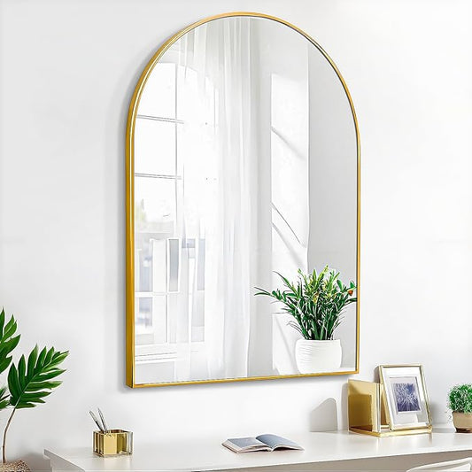 24x36 Arch Mirror Rectangle Full Length Wall Mounted Hanging or Against Wall Metal Frame Dressing Make-up Mirrors for Entryway Bedroom Bathroom Living Room 24 36 inch Gold