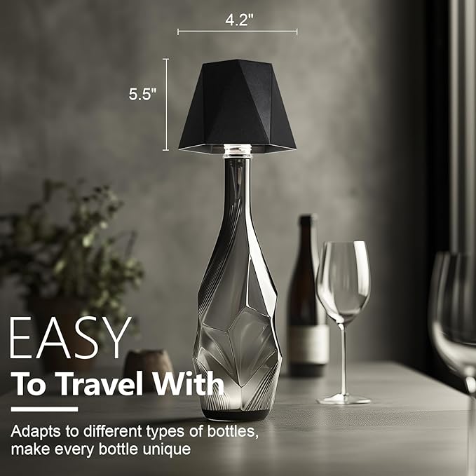 Wine Bottle Lamp, 2025 New 3 Color Rechargeable Wireless Bottle Lamp for Liquor Bottles with Touch Dimming for Parties, Restaurants & Home Decor (Black)