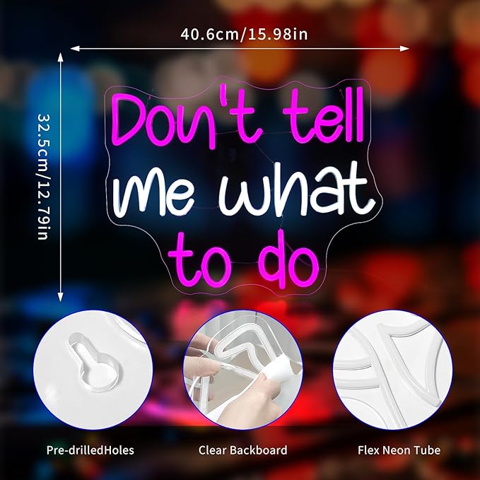 Don't Tell Me What to Do Neon Sign, Neon Signs for Wall Decor Neon LED Signs Room Neon Light Up Signs Home Decor