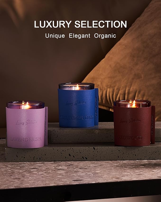 M&SENSE Soy Candles for Home Scented, Midsummer Dark Scented 7.4oz 40 Hours Long Lasting Natural Candle, Aromatherapy Candles for Relaxation, Leather Wrapped Luxury Candle Gifts for Men Women