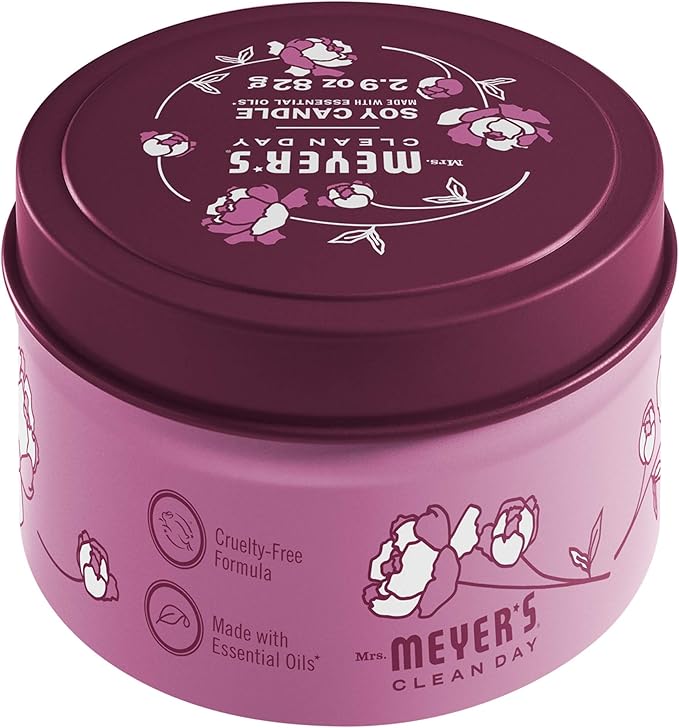 MRS. MEYER'S CLEAN DAY Soy Tin Candle, 12 Hour Burn Time, Made with Soy Wax and Essential Oils, Peony, 2.9 Oz