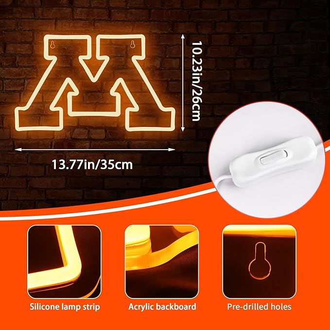 University Neon Signs,College Neon LED Sign,University Baseball Team Logo Neon Signs,City Name Light Up Signs for Man Cave,Dorm Decor for College Students,Signs for Men,Size 13.4 * 8.7 in(XD119)