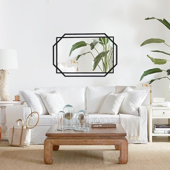 Decorative Wall Mirror, Black Frame Bathroom Mirror for Wall with Modern Metal Octagonal, for Living Room, Dining Room, Entryway (40" x 28")