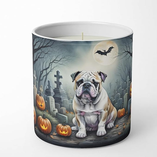 Caroline's Treasures DAC2040CDL English Bulldog Spooky Halloween Decorative Soy Candle Nature Soy Wax Essential Oil Home Decor Ideal for Bedroom Kitchen Bath Office Gift, 10 oz