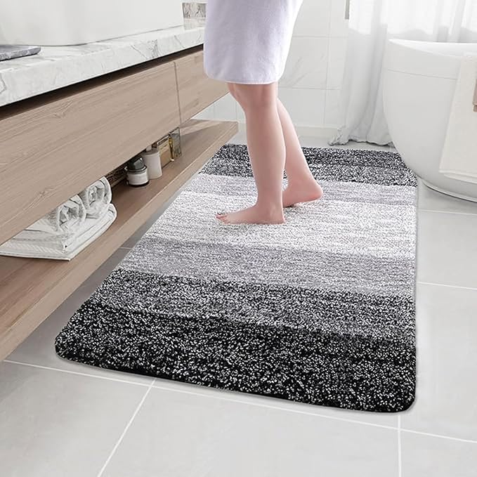 Arotive Microfiber Bathroom Rugs, Shaggy Soft and Absorbent Bath Rug, Non-Slip, Thick Plush Machine Washable Dry Bath Mats for Bathroom, Tub and Shower, 47x32, Black