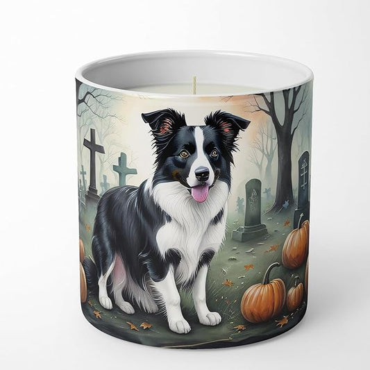 Caroline's Treasures DAC2018CDL Border Collie Spooky Halloween Decorative Soy Candle Nature Soy Wax Essential Oil Home Decor Ideal for Bedroom Kitchen Bath Office Gift, 10 oz
