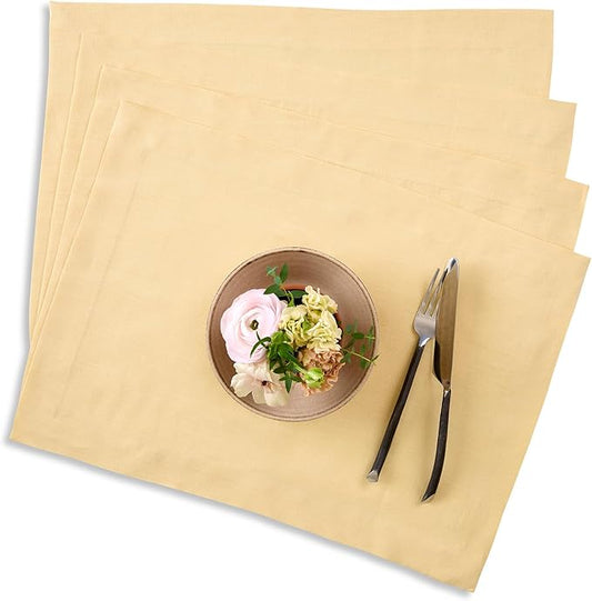 Solino Home Linen Placemats Set of 4 - Golden Straw Placemats 14 x 19 Inch - 100% Pure Linen Table Place Mats for Summer - Fete
