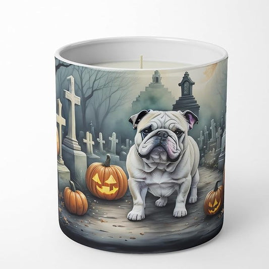 Caroline's Treasures DAC2039CDL English Bulldog Spooky Halloween Decorative Soy Candle Nature Soy Wax Essential Oil Home Decor Ideal for Bedroom Kitchen Bath Office Gift, 10 oz