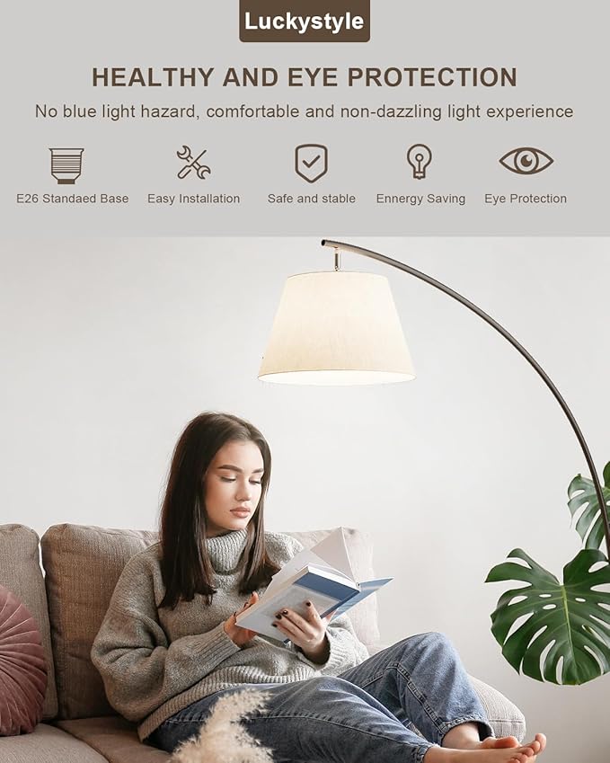 luckystyle Arc Floor Lamps for Living Room,1200LM Super Bright 69 Inch Extra Tall Floor Lamp with 12W E26 LED Bulb,Adjustable Hanging Lamp for Bedroom with Foot Switch Black