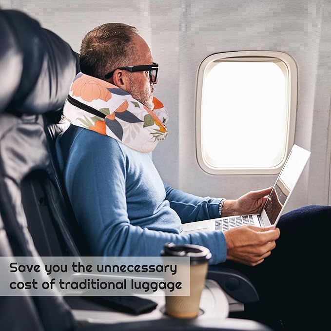 Stuffable Travel Pillow, Stuffable Neck Pillow for Travel, Portable Self-Fillable Design Travel Pillow, U-Shaped Pillow with Snap Strap and Storage Bag (Pillow Cover Only, No Filler)