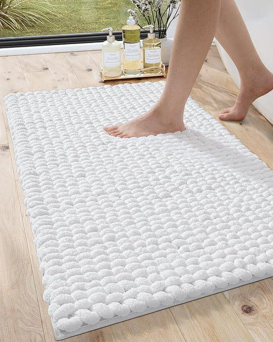 DEXI Bathroom Rugs 24x36, Non Slip Washable Bath Mat, Luxury Chenille Super Absorbent Thick Bathmats for Shower Floor, Plush Fluffy Shaggy Carpet for Tub, White