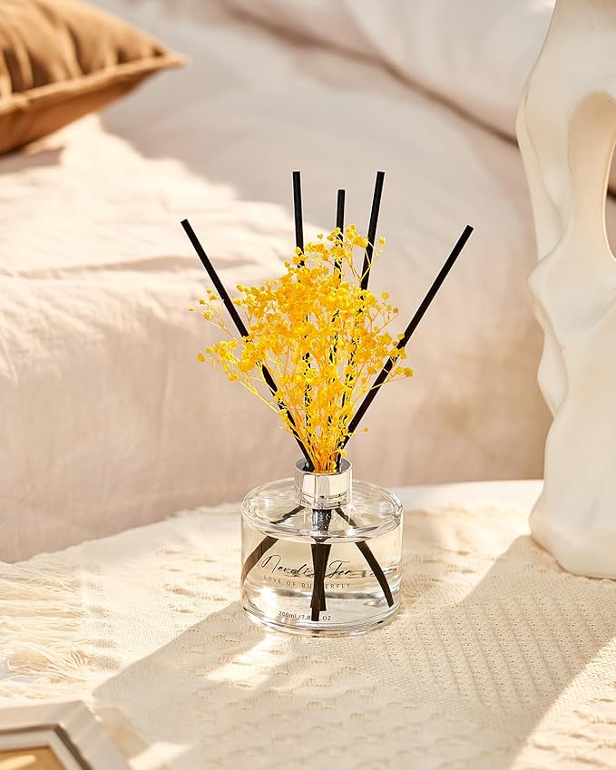 M&SENSE Reed Diffuser Set with 7 Sticks | 7.0oz Fresh Neroli & Tea Scent, Home Flame Free Fragrance Diffuser for Bathroom Office Hotel Shelf, Long Lasting Floral Diffuser with Baby's Breath Flower