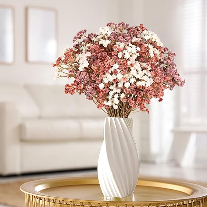 Baby Breath Flowers Fall Flowers Artificial Bulk , 30Pcs Fall Decor Fake Gypsophila Plants Bouquets Flowers Real Touch Faux Babies Breath Arrangement for Home Autumn Wedding Vase Decoration Orange
