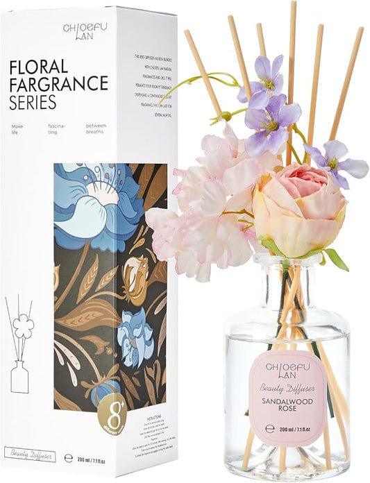 Chloefu Lan Reéd Diffuser Set 6.7oz (200ml) with 9 Sticks, Scent Diffusers for Home, Flowers Reéd Diffuser Sticks, Scentsy Home Fragrance, Scented Oils, Home & Bathroom Décor