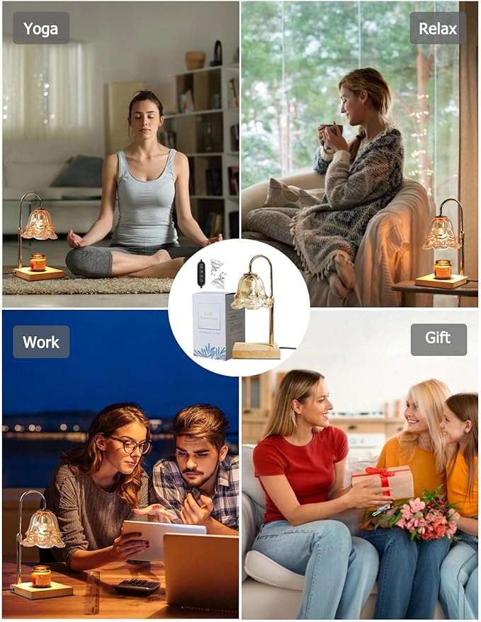Candle Warmer Lamp with Timer Dimmer, Adjustable Flower Lamp Warmer for Large Jar Candle, Electric Wax Melt Light with 2 Bulbs, Birthday Housewarming Gifts for Men Women, Home Bedroom Decor