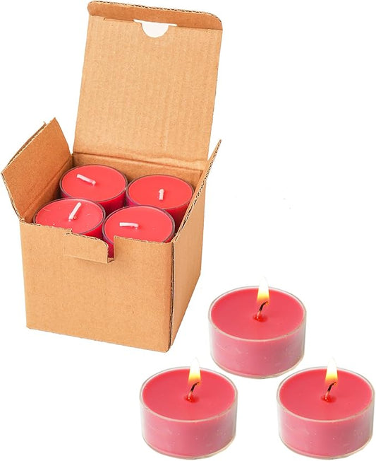 12 Unscented Natural Soy Tealight Candles in Clear Cups, 5H Long Clean Burning, Hand-Poured Red Mini Tea Candle Set for Parties, Spa, Meditation, Gift, Holiday, Emergency, Home Decor