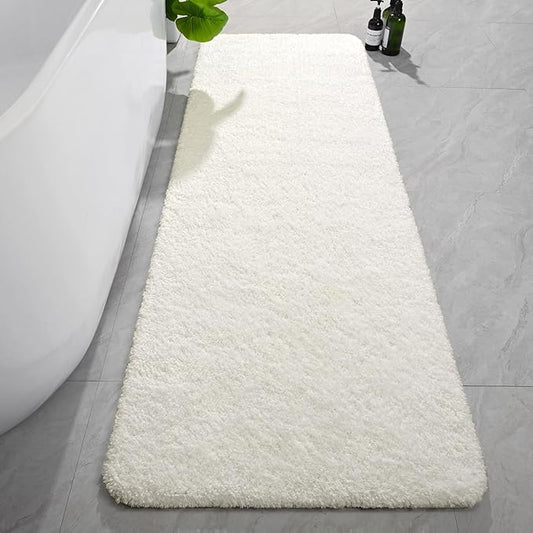 AROGAN Cream White Luxury Long Bathroom Runner Rug 24×72 Inch, Soft and Absorbent Non Slip Bath Mat, Rubber Backing Quick Dry Rugs Carpets, Machine Washable Plush Mats for Shower Floor