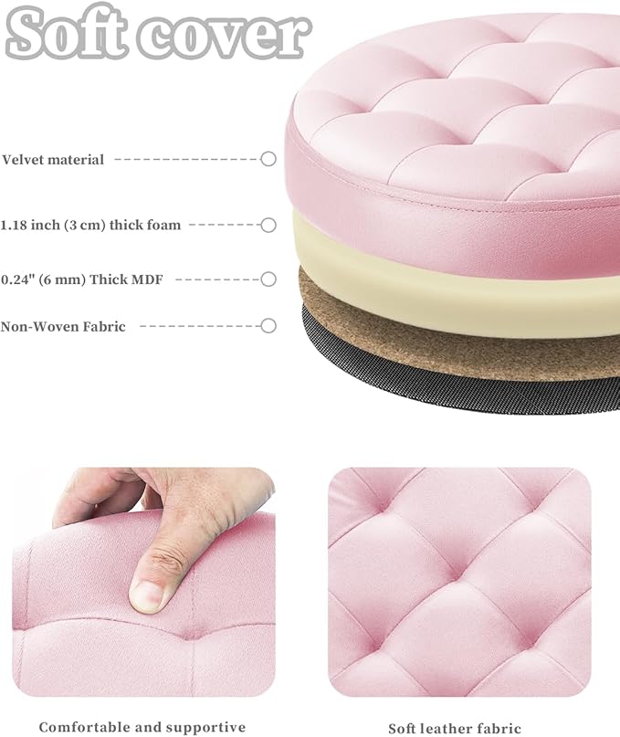Bsketa® Folding Storage Ottoman Round 14" x 14" x 13"Inch Foot Stool with Thicker Foam Padded Seat Small Velvet Storage Ottoman Bench Foot Rest for Living Room Foldable Coffee Table(Pink)